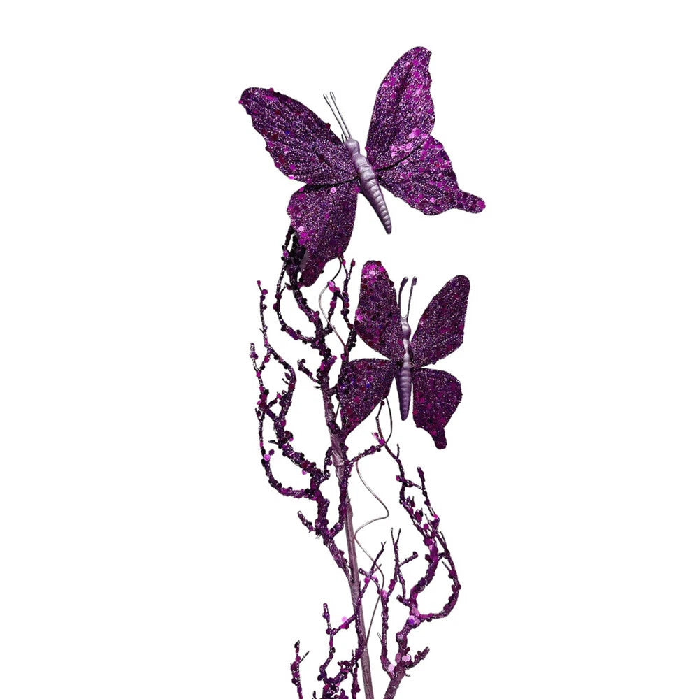 Purple Artificial 31" Glitter Butterflies Dead Twig Spray Floral