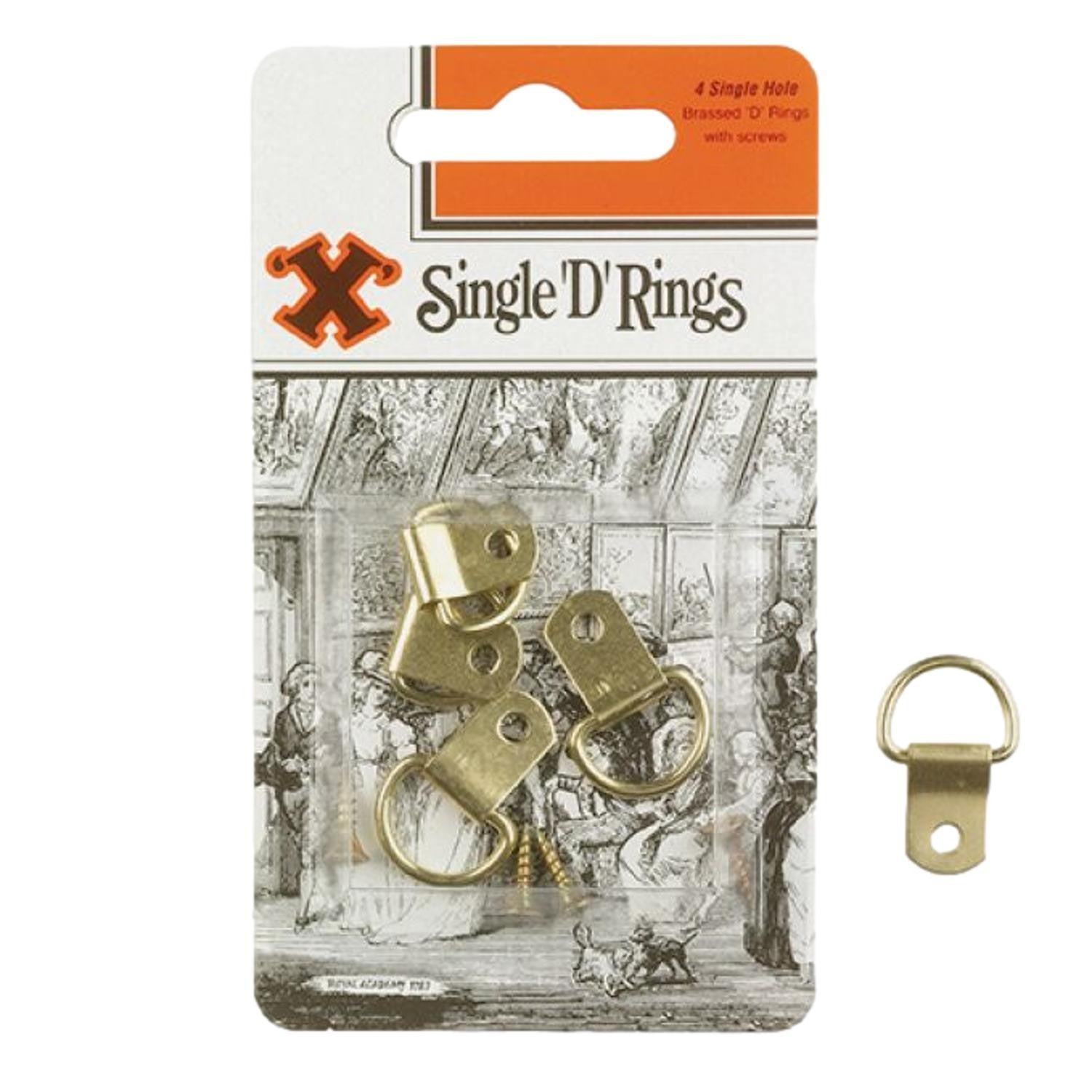 X-Hooks Brass D Rings for Picture Frames (4 Pack)