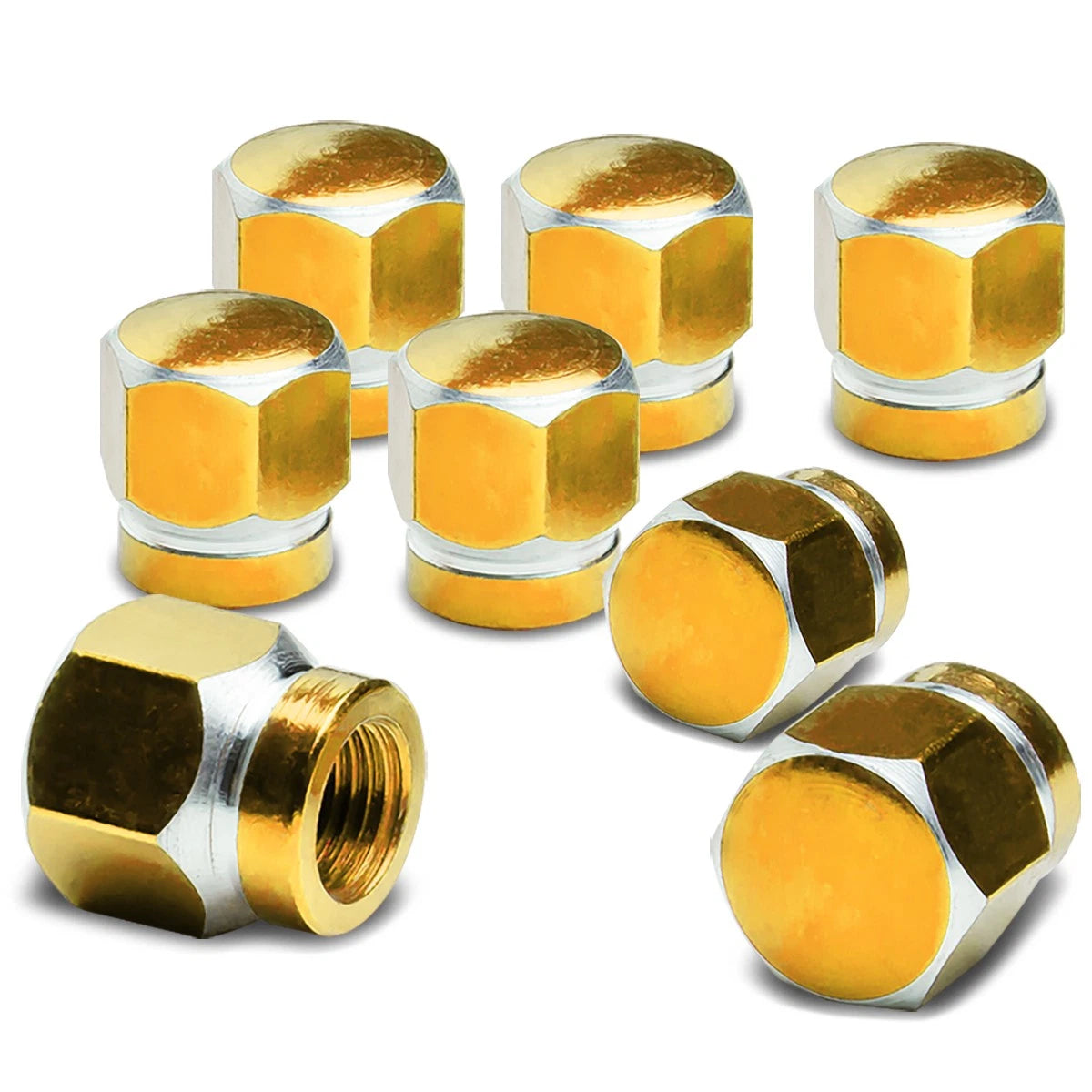 Aluminum Hexagonal Tire/rim Valve Air Port Dust Cover Stem Caps Gold