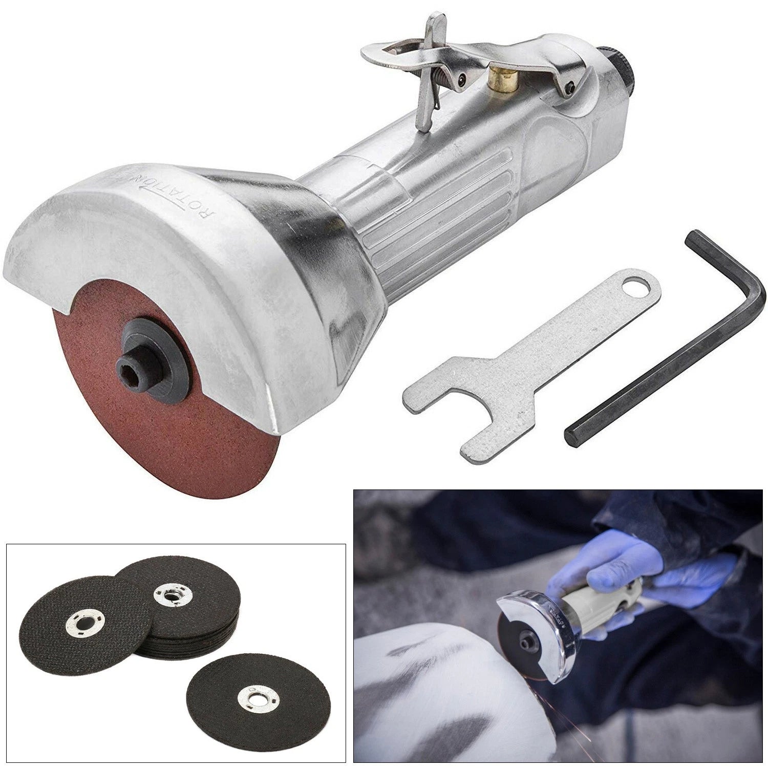 Air Cut Off Tool 3" 75mm + 11 X Metal Cutting Discs