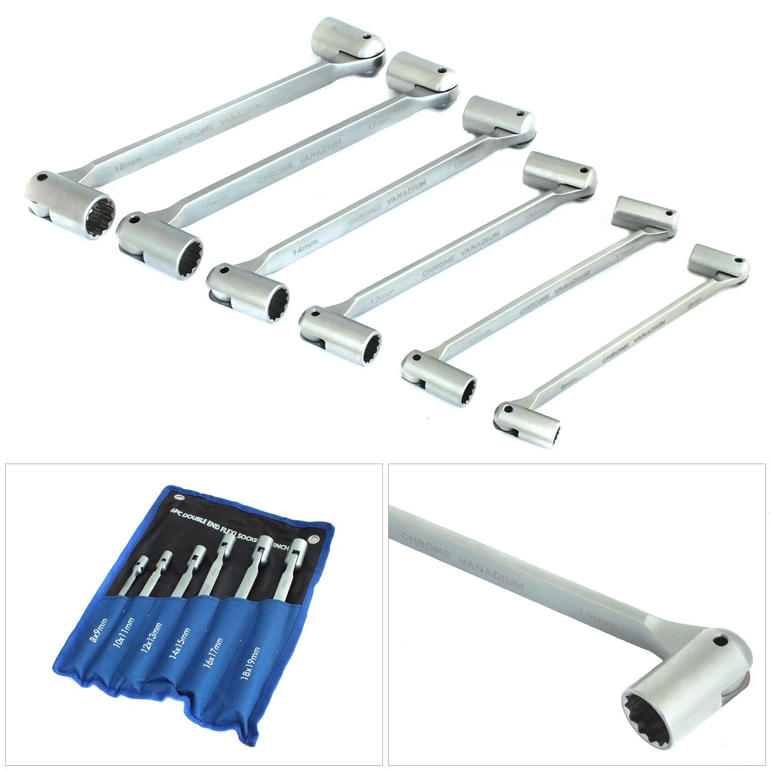 Flexi Flexible Dual Head Double Ended Socket Spanner Wrench Set