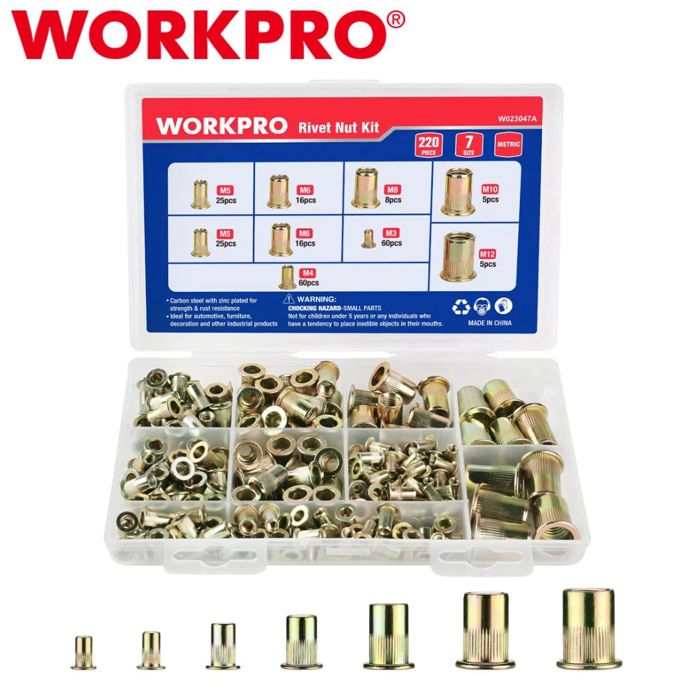 Workpro Metric Rivet Nuts Zinc Plated Steel Flat Head Threaded Insert