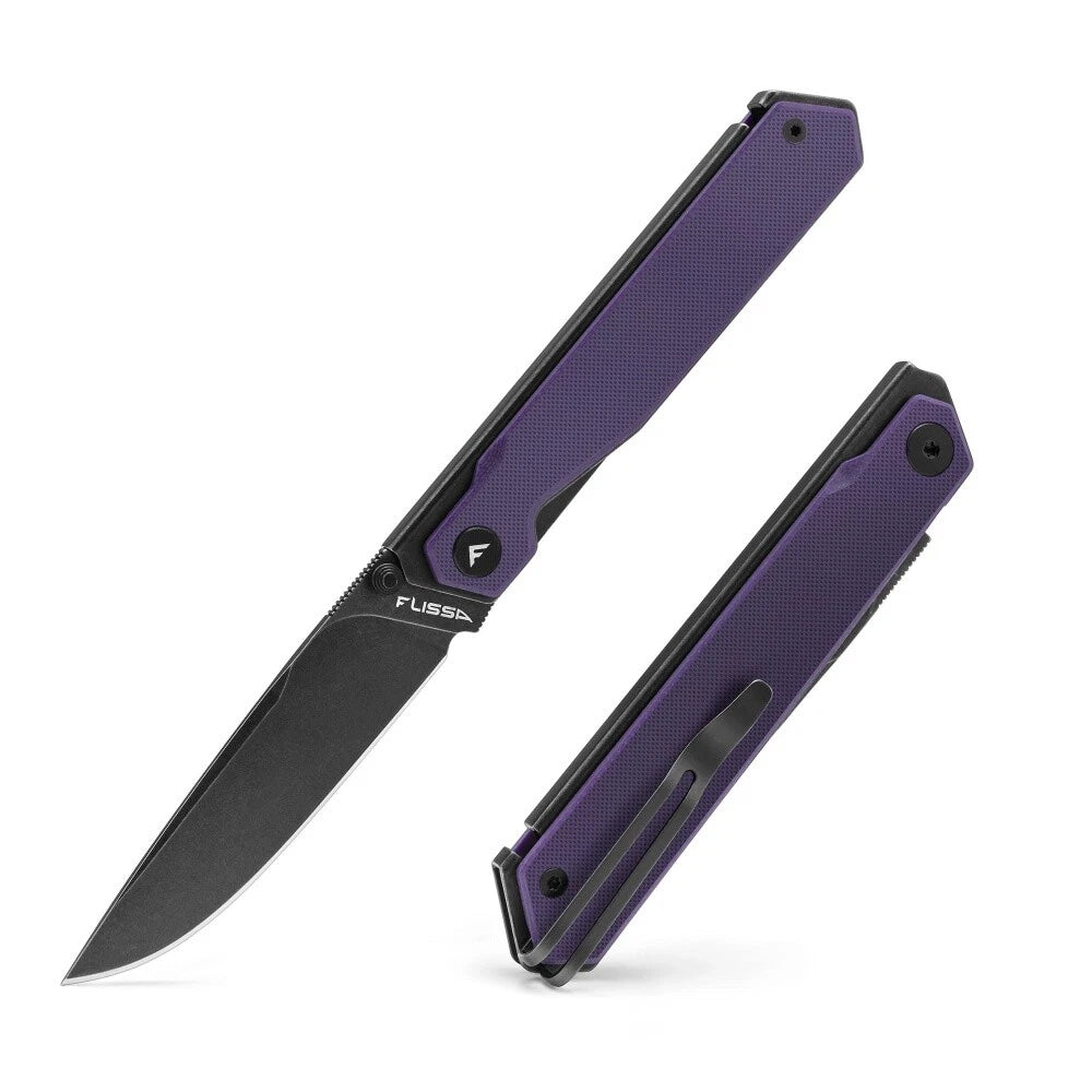 Flissa Folding Pocket Knife G10 Handle 3.2" 8cr13mov Blade Removable