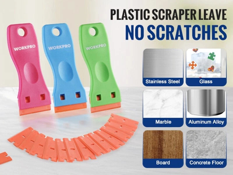 Workpro Plastic Razor Blade Scraper 3-piece With Plastic Razor Blades