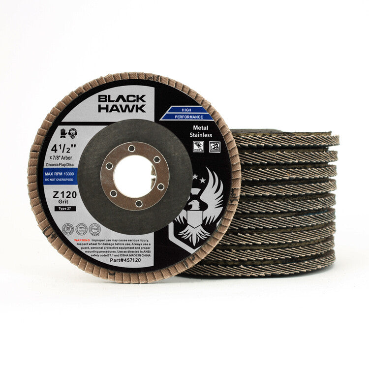 10 Pack 4.5" x 7/8" Black Hawk 120 Grit Zirconia Flap Disc Grinding