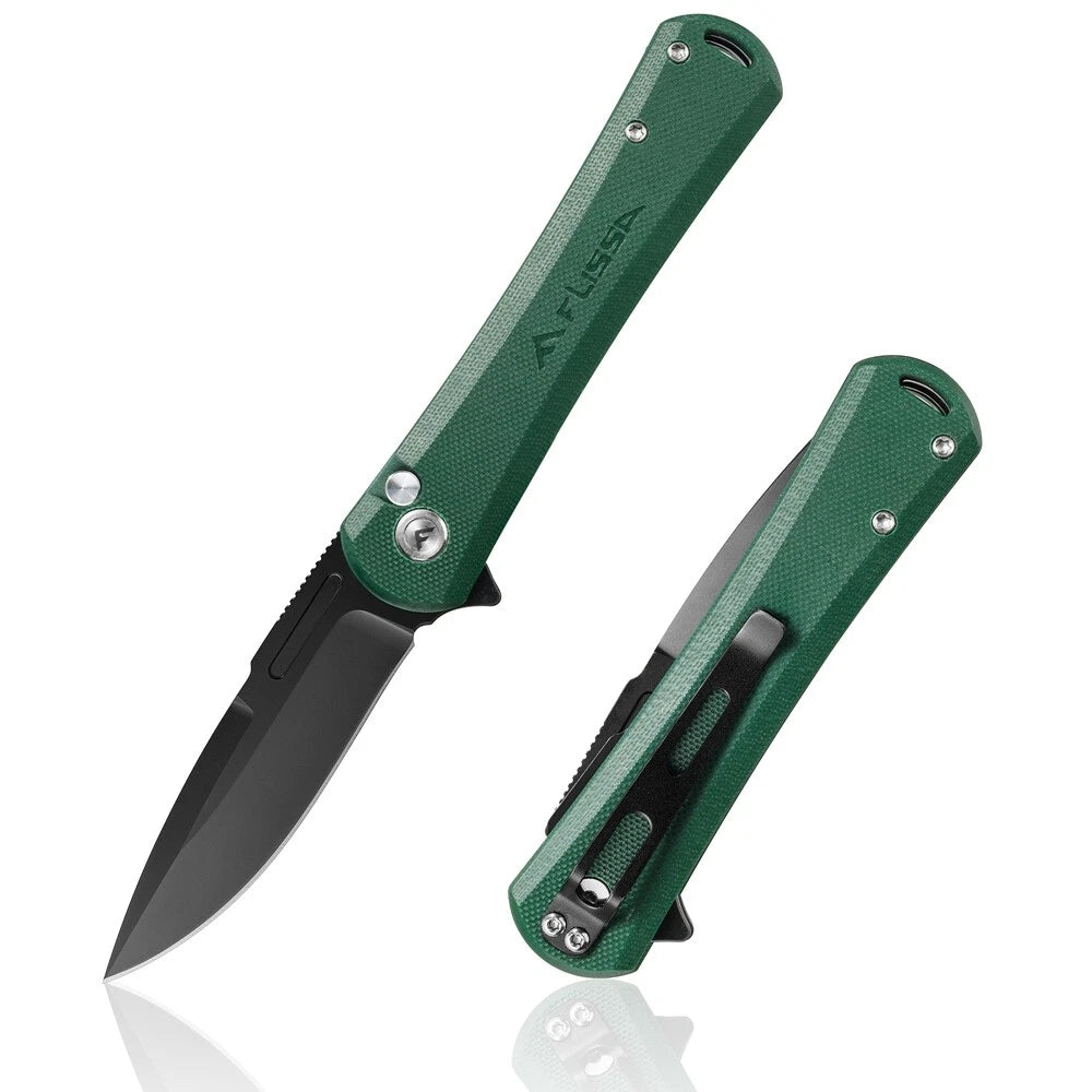 Flissa Folding Pocket Knife G10 Handle 4.5" Steel Blades Pocket Clip