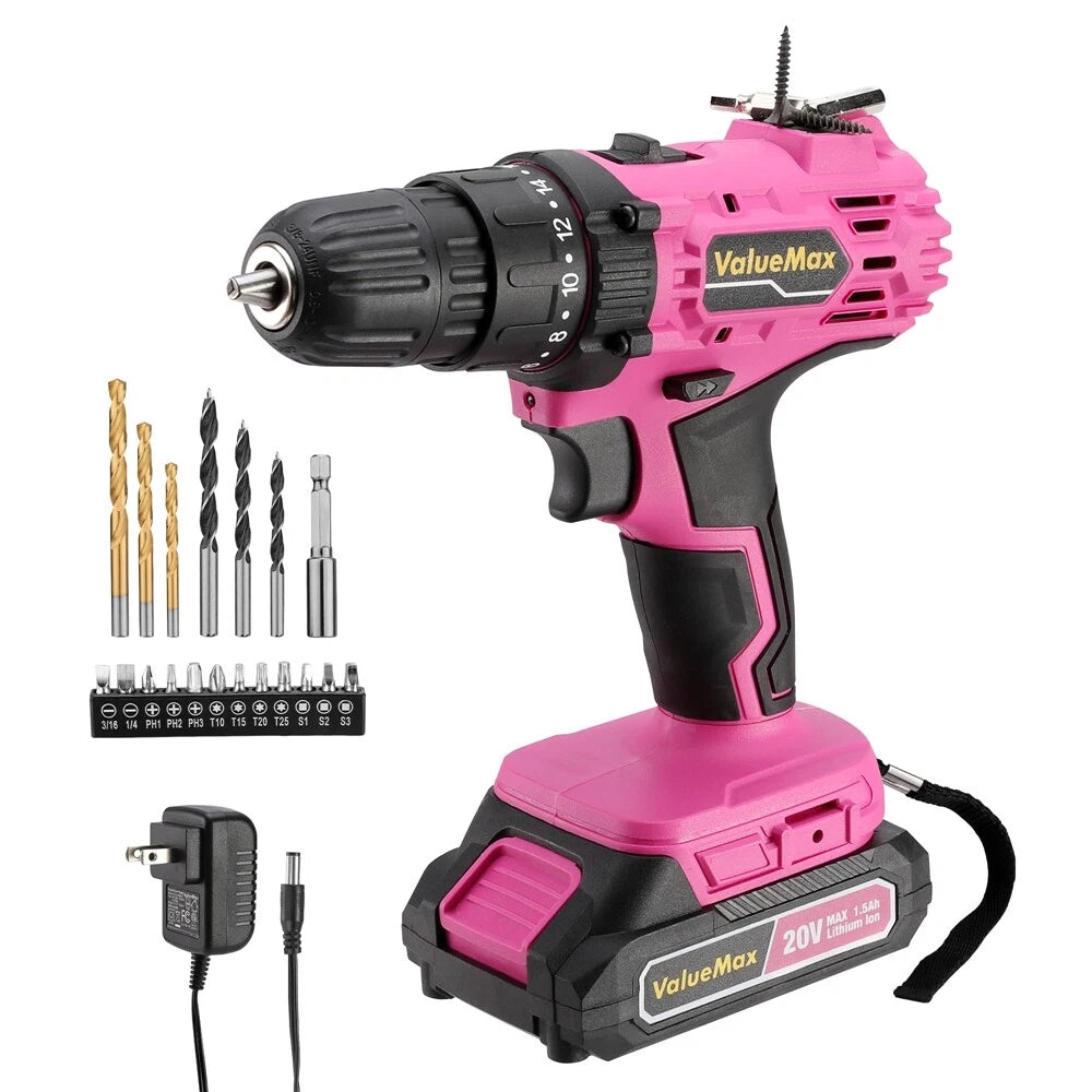 Valuemax 20V Pink Cordless Drill Set 18+1 Torque | Built Supply Co