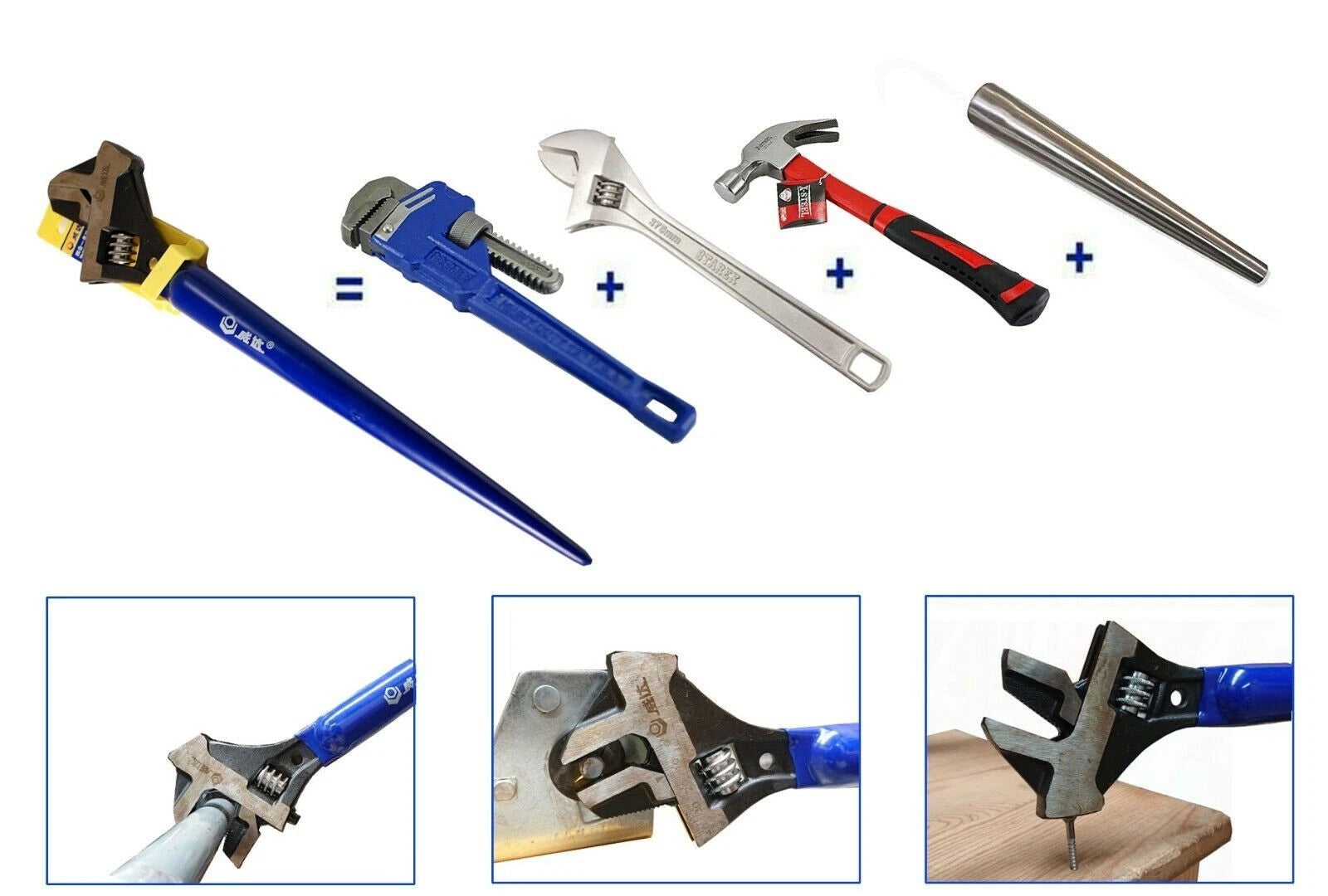 4-in-1 Multi-spud 405mm Podger Rigger's Adjust Pipe Wrench