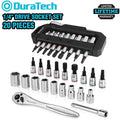 DURATECH 1/4" Dr Socket Set 20PC Metric Bit Sockets Ratchet Wrench Extension Bar