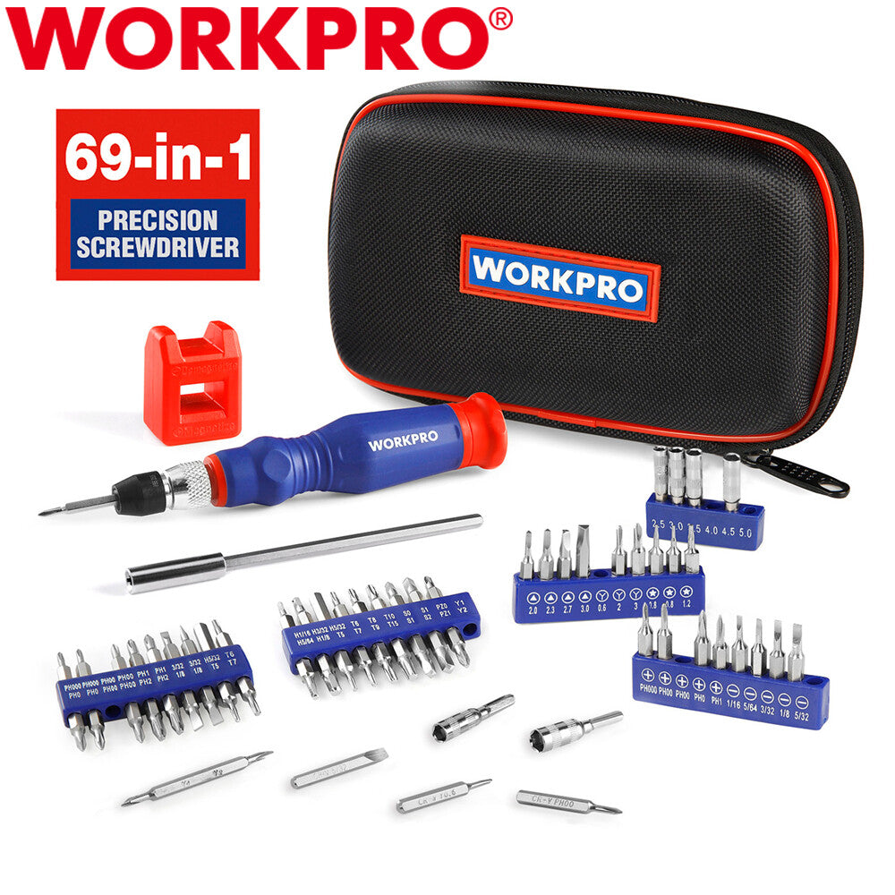 WORKPRO 69PIECE Precision Screwdriver Kit Quick Load Holder