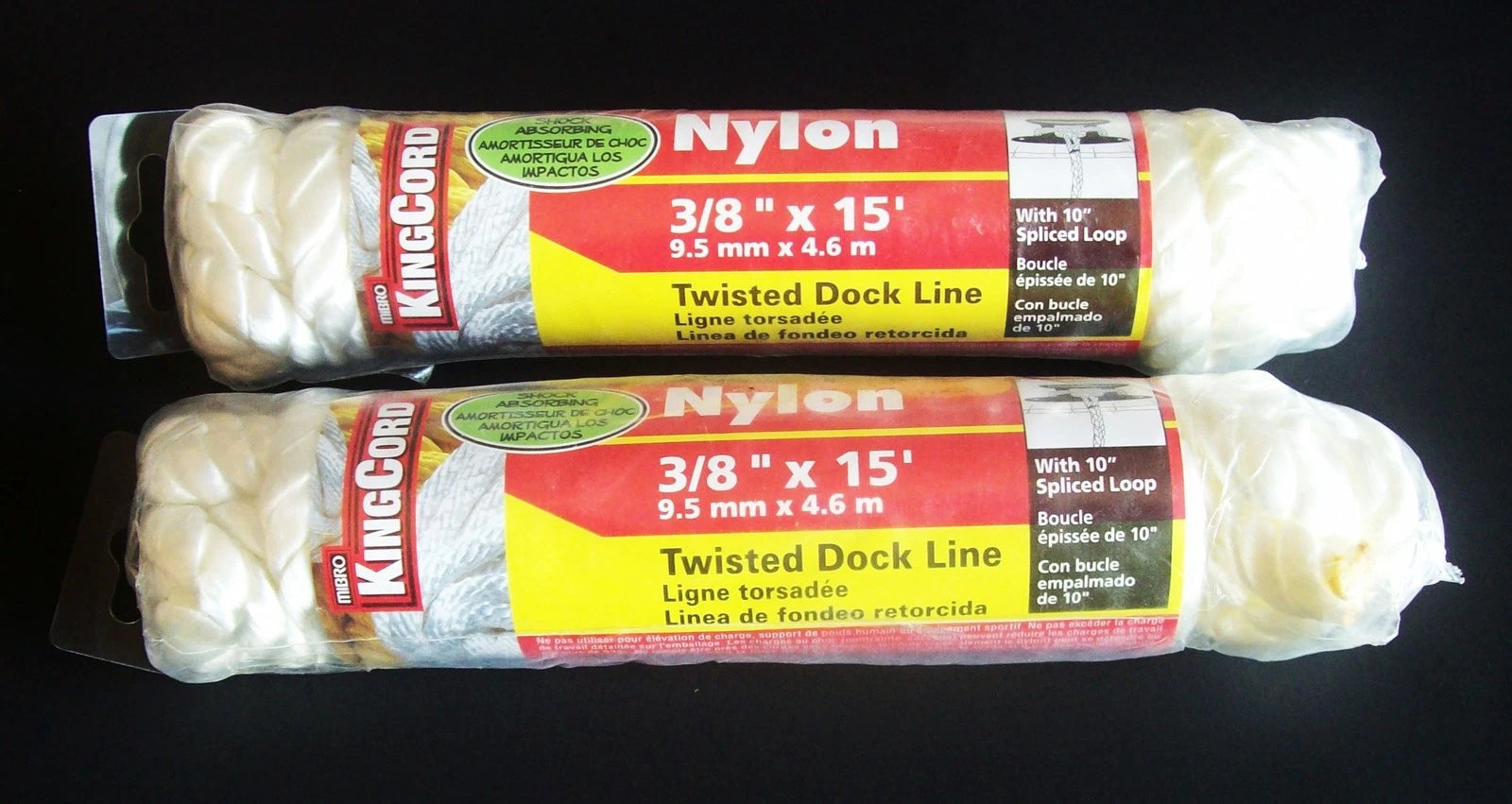 2 Mibro King Cord Twisted Nylon Dock Line Rope 3/8" X 15' 15ft