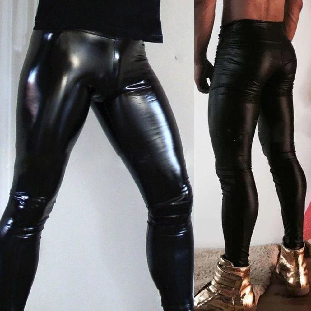 Sexy Mens Pu Leather Trousers Wet Look Motorcycle Biker Pants Slim
