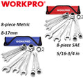 WORKPRO 8PCS Flex-Head Ratcheting Combination Wrench 5/16-3/4"/8-17mm