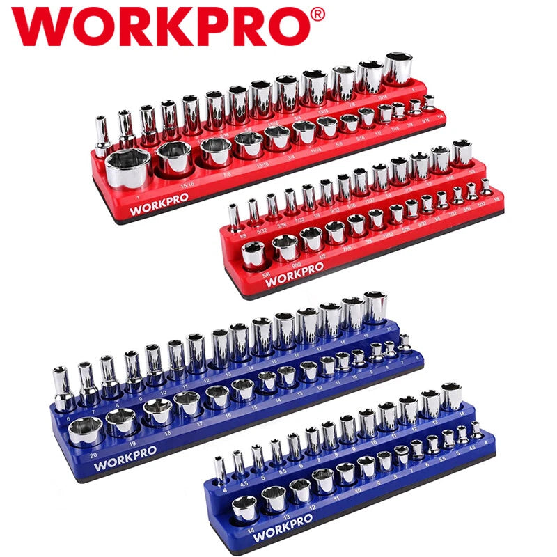 WORKPRO 4PIECE Magnetic Socket Organizer Set Socket Holder Kit Metric SAE Socket
