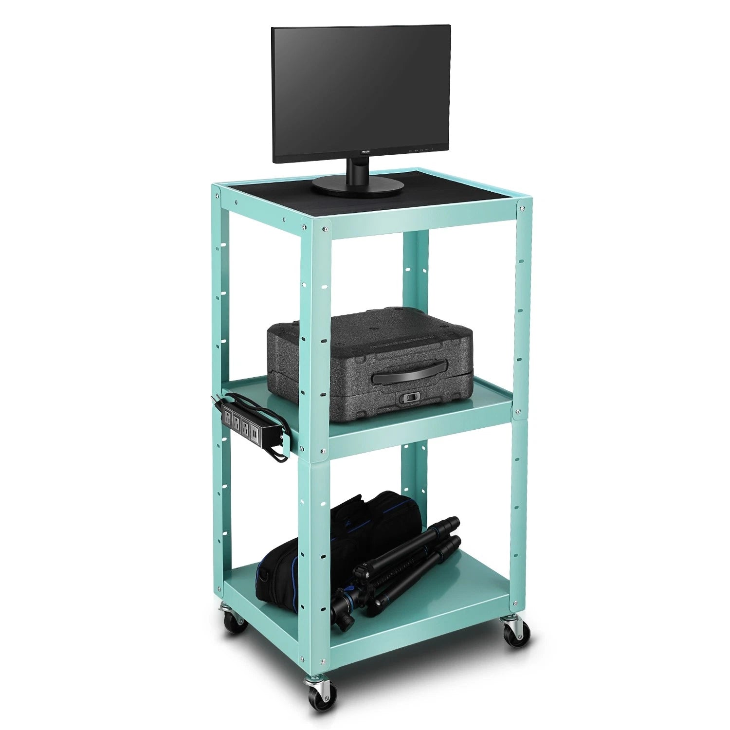 24"-42" Adjustable Sky Blue Steel 3-shelf Av Cart 3 | Built Supply Co