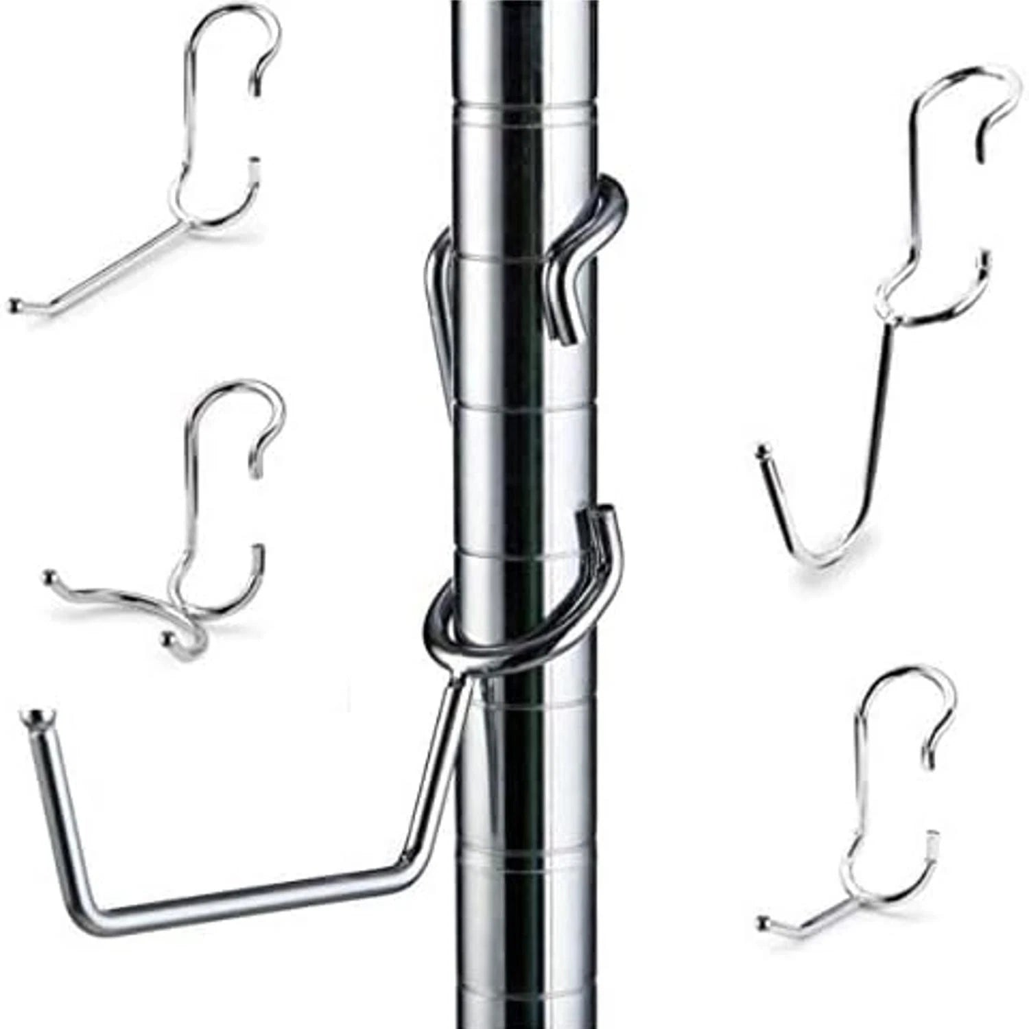 PoleHooks Chrome Wire Shelving Hooks Variety Pack (5 Pack)