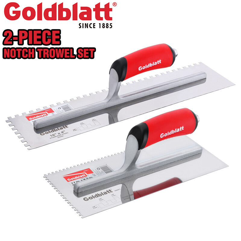 Goldblatt 2PCS Stainless Steel Notch Trowel Set1/8"X1/8" Square