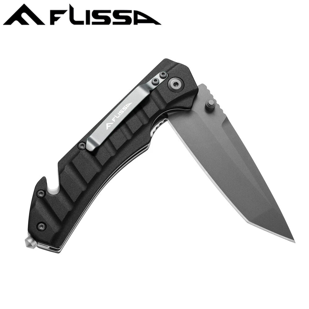 FLISSA Folding Pocket Knife 4.75" Tactical Knife Glass Breaker Tanto Point Blade
