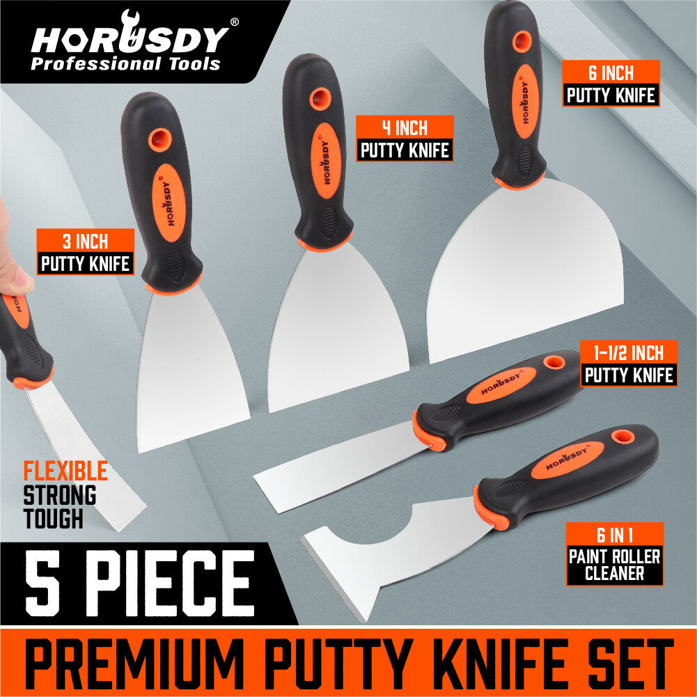 5 Pcs Putty Knife Set Drywall Knife Painter Stainless Steel 1.5" 3" 4"