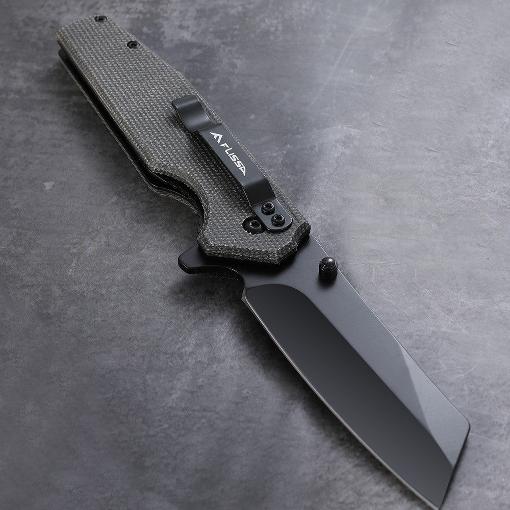 FLISSA Folding Pocket Knife Tactical Knife 3.5" Stonewash Blade w/Micarta Handle