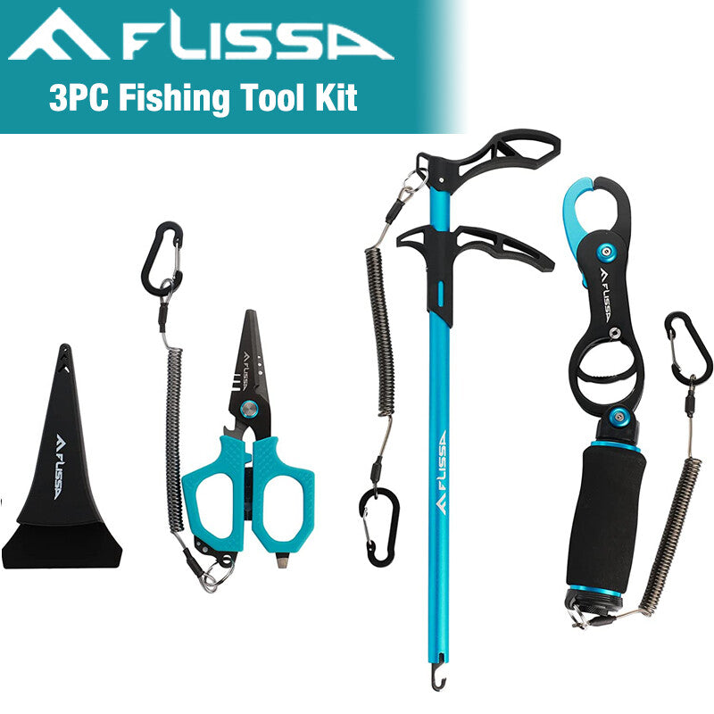 FLISSA 3PCS Fishing Tool Kit Fish Lip Gripper Scissors Hook Remover
