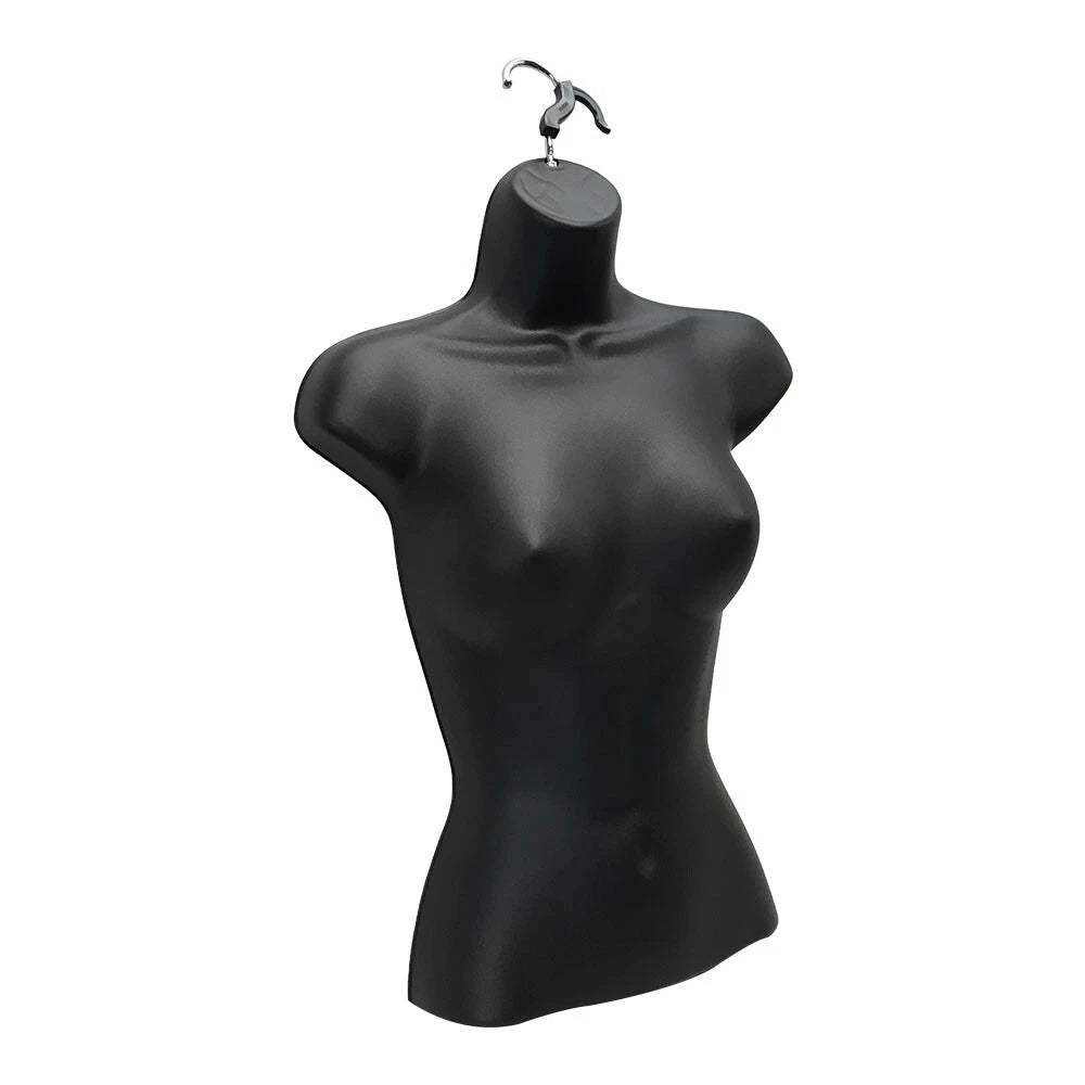 Black Female Molded Shapely Form With Hook Torso Mannequin