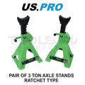 Us Pro Tools Pair Of 3 Ton Ratchet Axle Stands 295-415mm 10115
