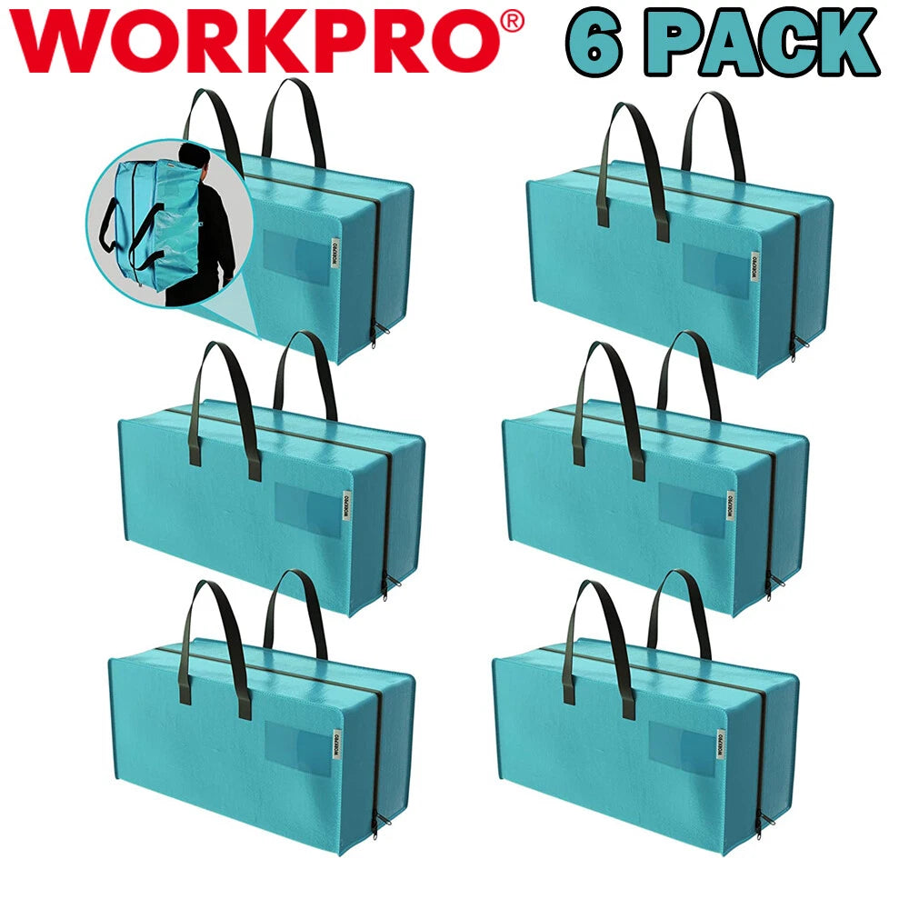 WORKPRO 6 Pack Extra Large Moving Bags Heavy-Duty Storage Tote w/Handles Zippers