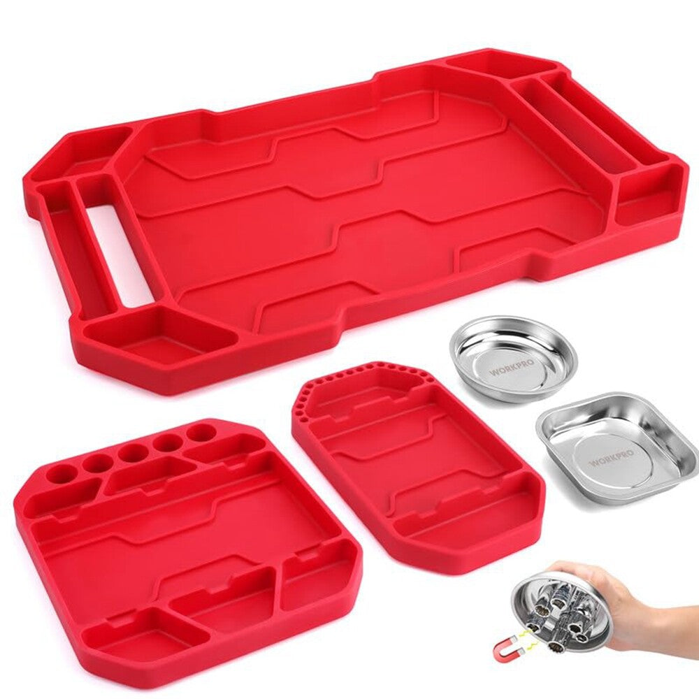 WORKPRO 5PCS Non-Slip Tool Tray Silicone Tool Organizer Magnetic Parts