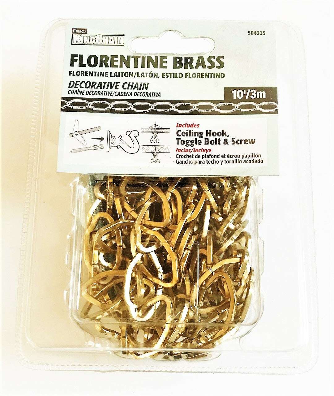 10' Kingchain Florentine Brass Decorative Chain