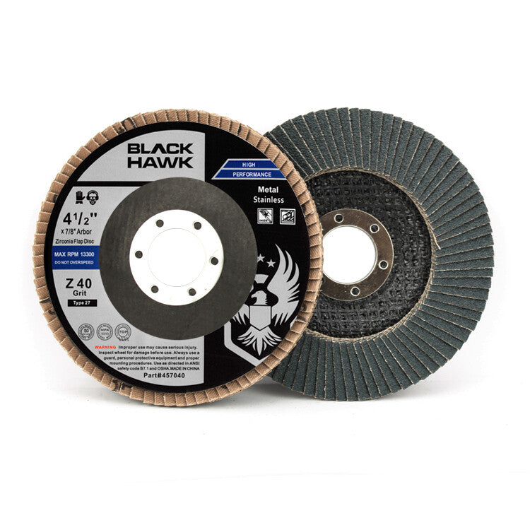 5 Pack 4.5" x 7/8" Black Hawk 40 Grit Zirconia Flap Disc Grinding