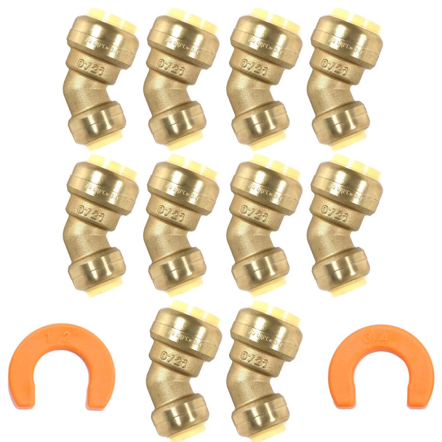 XFITTING Push Fit 1/2" x 3/4" 45 Degree Elbow with 2 Disconnecting Clips - 10 Pc