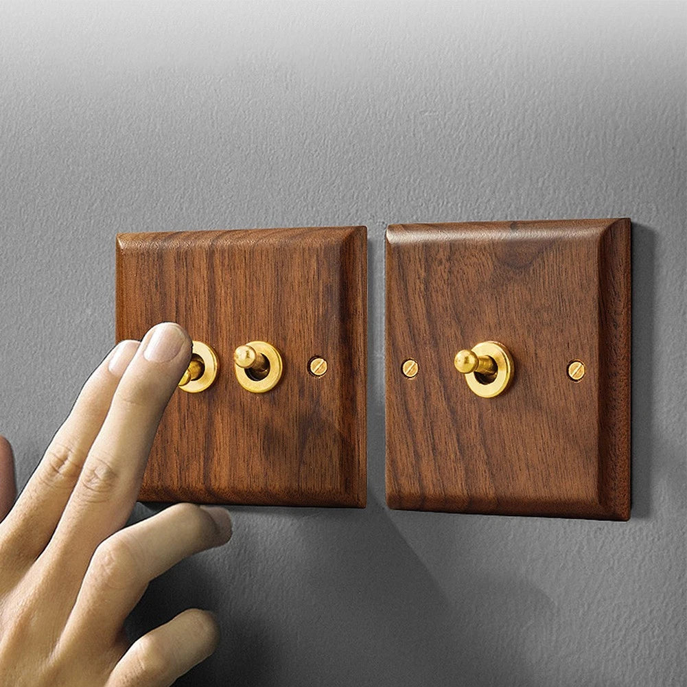 Functional Black Walnut Rocker Switch 12 Way With Elegant Brass Finish