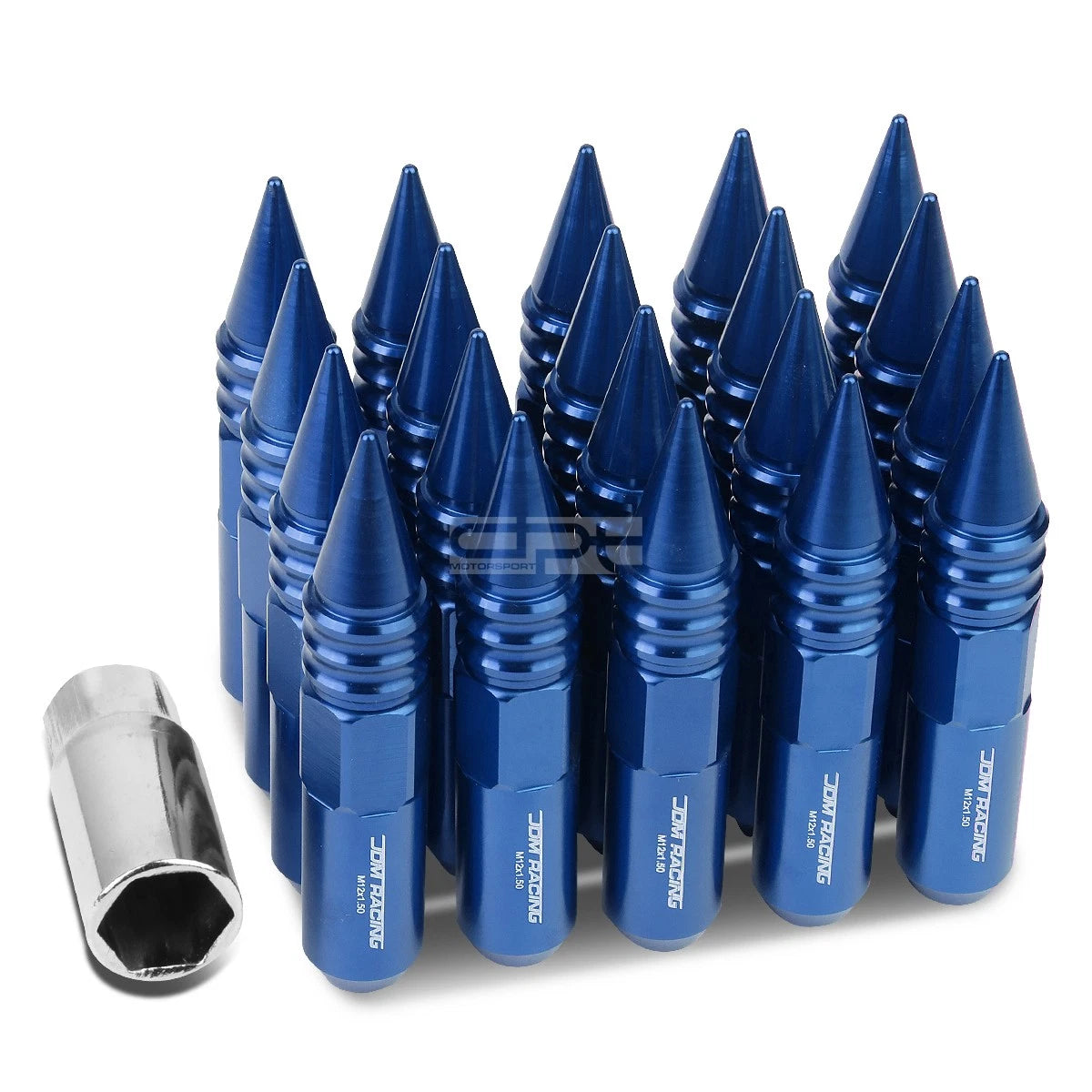 M12x1.5 107mm Tall 20mm Od Blue Aluminum Jdm Spiked Cap Lug