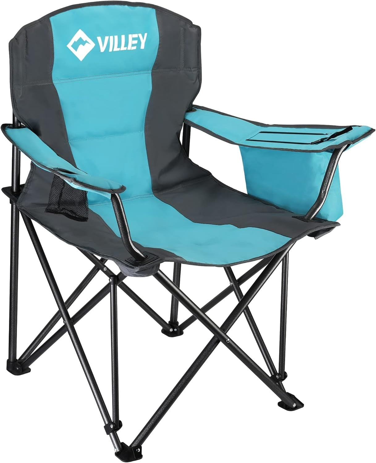 VILLEY Oversized Folding Camping Chair Padded Seat Cooler & Cup Holder with Bag