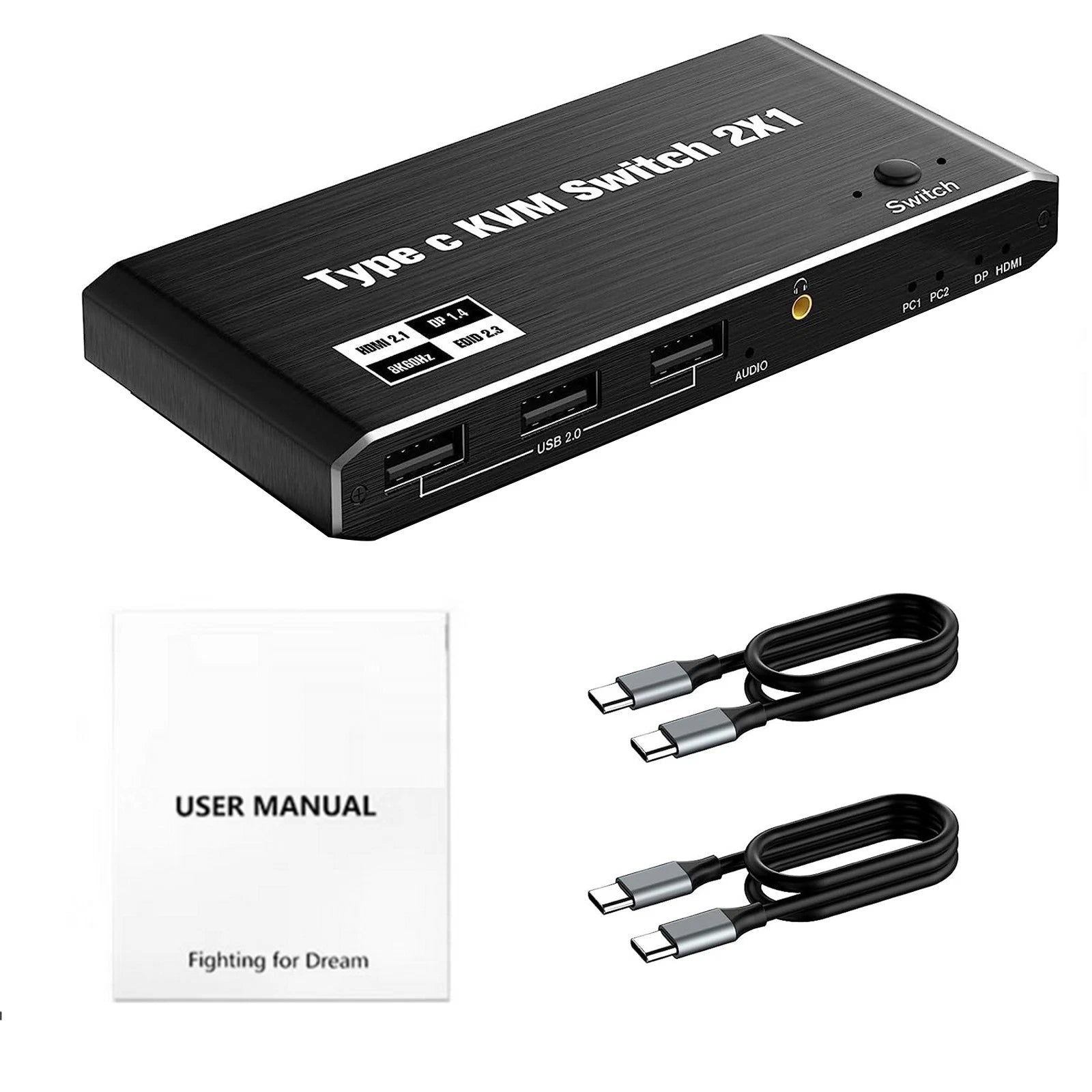 8k 2x1 2 In 1 Out Usb C Kvm Switch Switcher 4 Usb Port For 2 Laptop 1