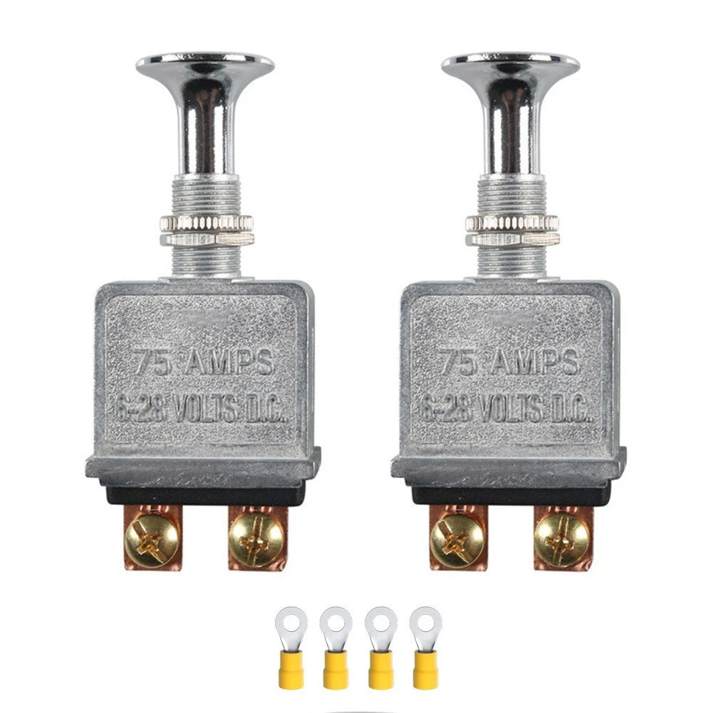 Push For Pull Switch 75 Amp 6 To 28V Dc On Off Chrome Knob
