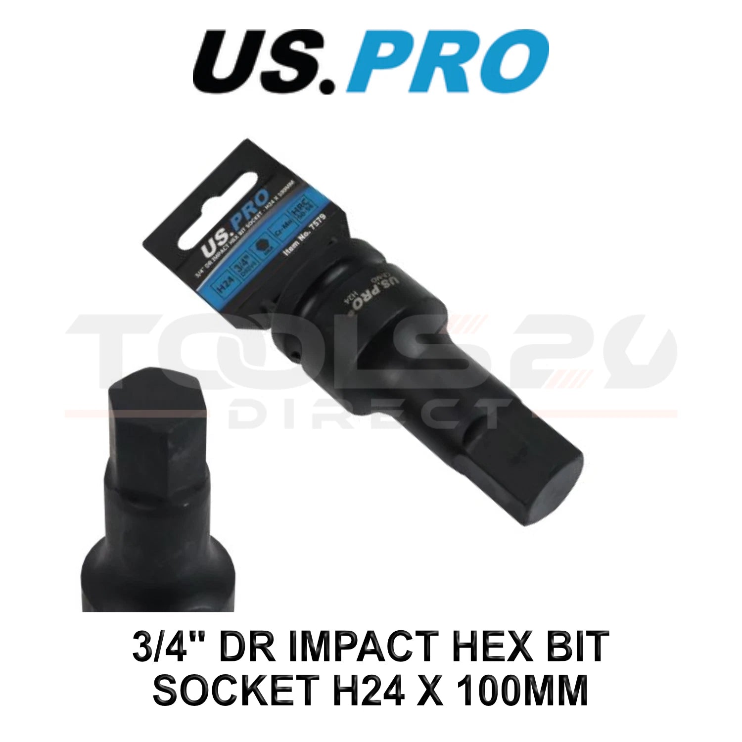 Us Pro Tools 3/4" Dr Impact Hex Bit Socket H24 X 100mm Cr-mo 7579