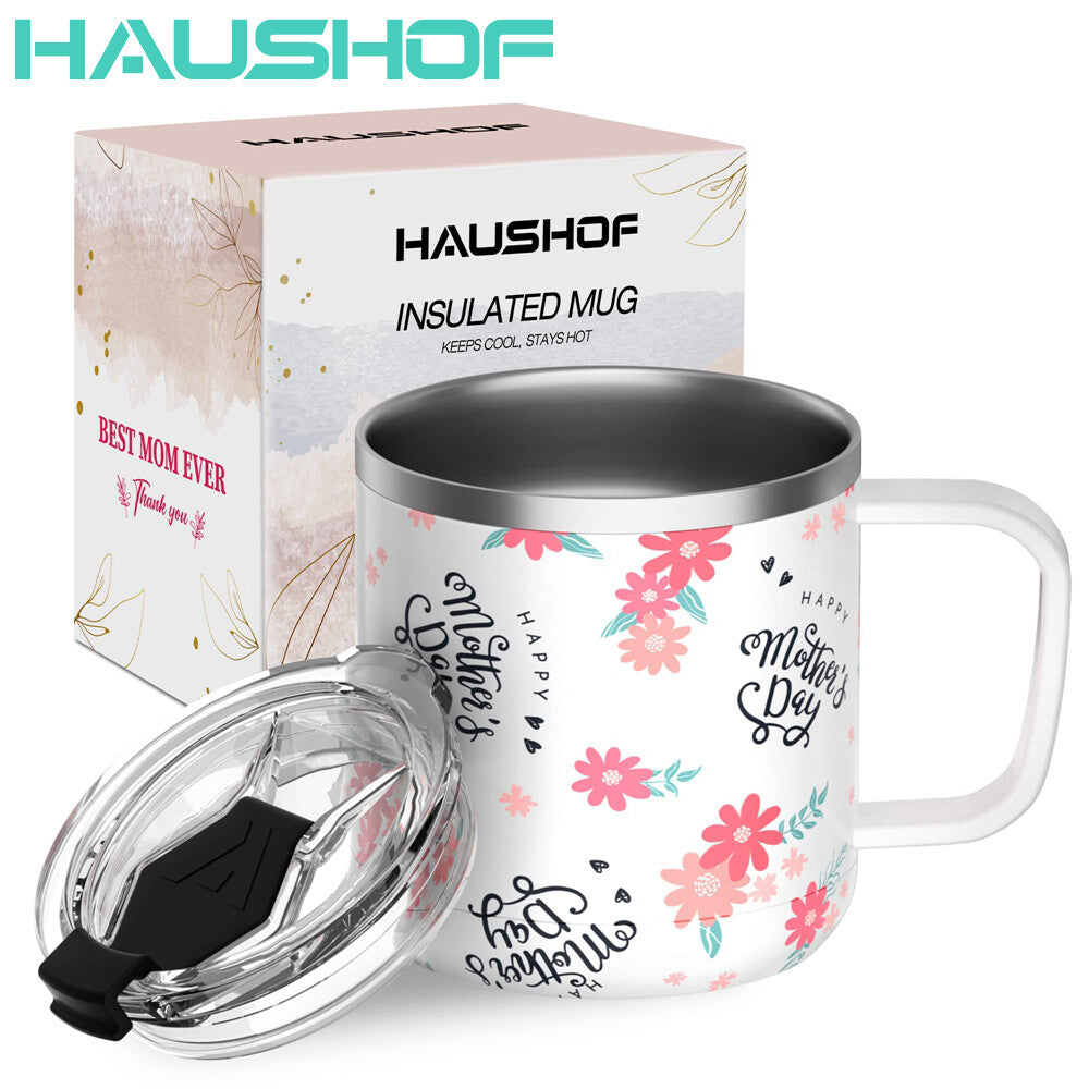HAUSHOF 14OZ Stainless Steel Mug Tumbler Coffee Mug Cup with Lid for
