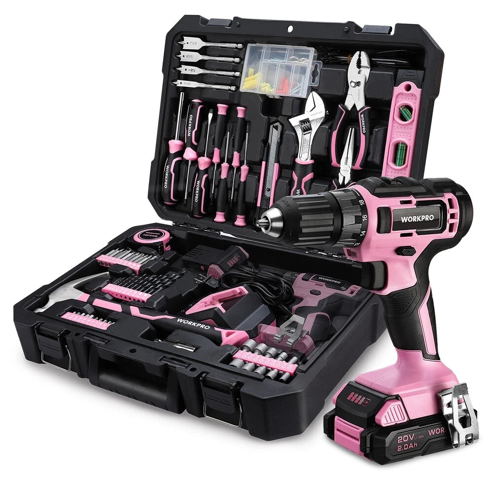 NEW 141PCS Hand Tool Kit 20V 3/8" Cordless Drill Driver Kit w/2A Battery Charger