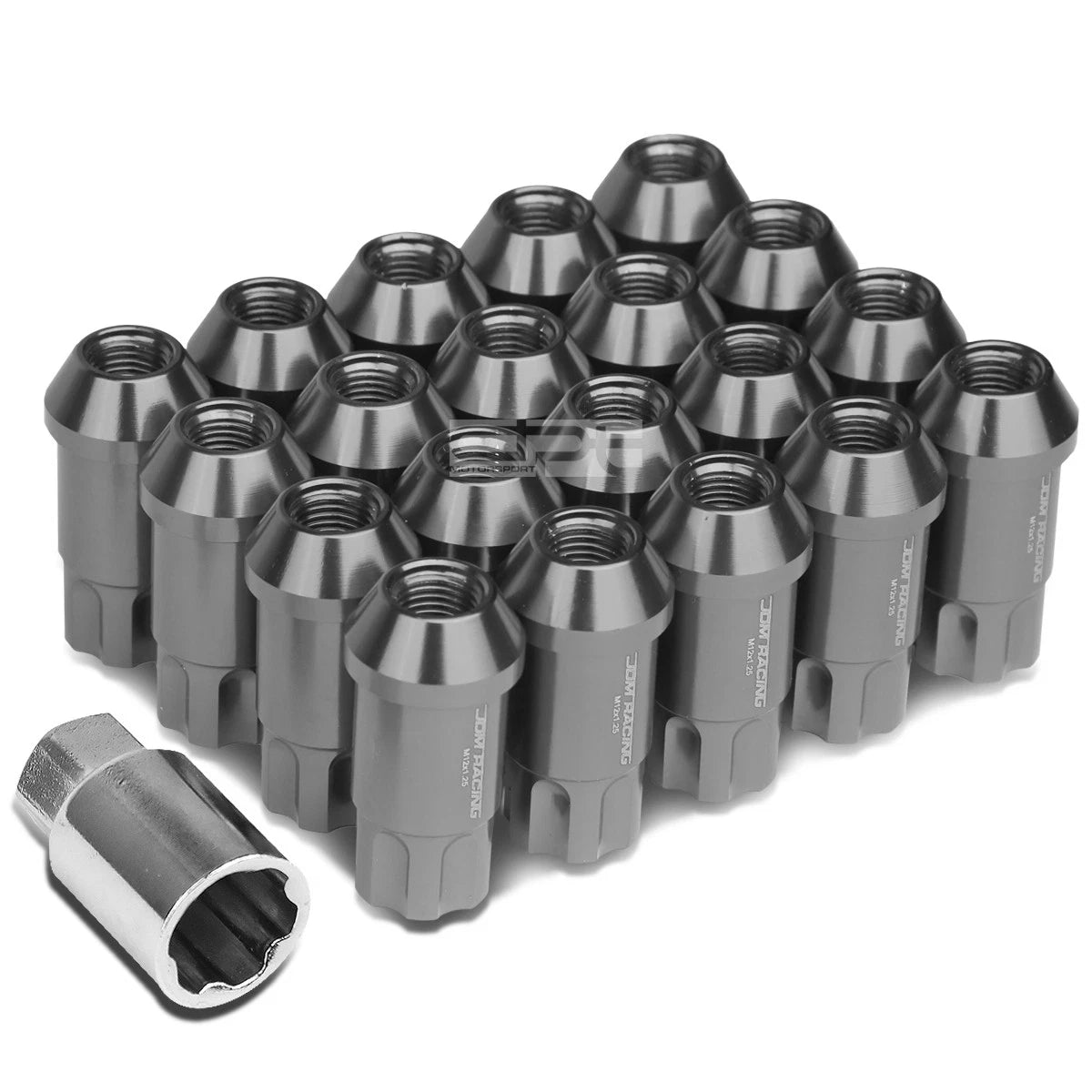 20 Open End M12x1.5 50mm Tall 25mm Od Gun Metal Aluminum Jdm Lug