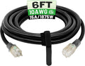 6 Ft 10AWG Black Outdoor Extension Cord Waterproof Heavy Duty 10 Gauge