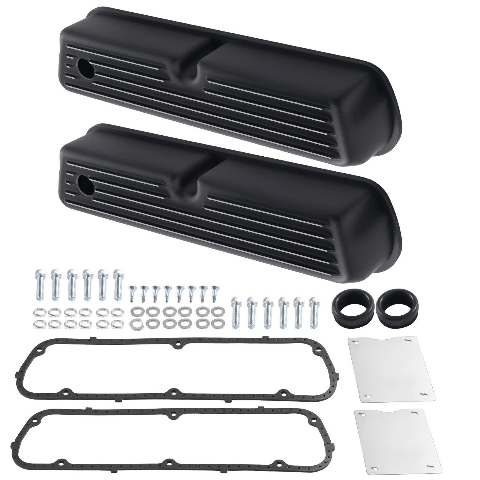 Black Finned Aluminum Valve Cover Set for Ford 289 302 351W V8 1962-1985