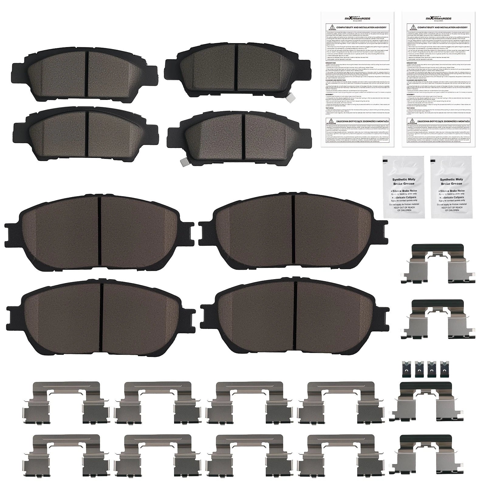8x Front Rear Brake Ceramic Pads Kit for Toyota Sienna 2004-2010 w/Hardwares