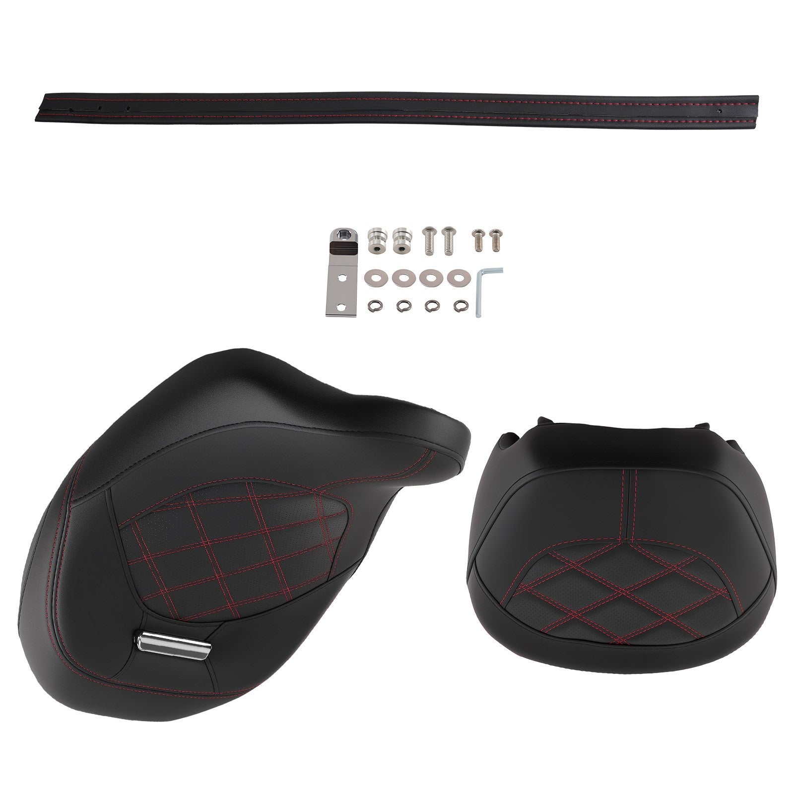 Driver Passenger Black Seat for Harley Touring 2009-Later Red Stitch