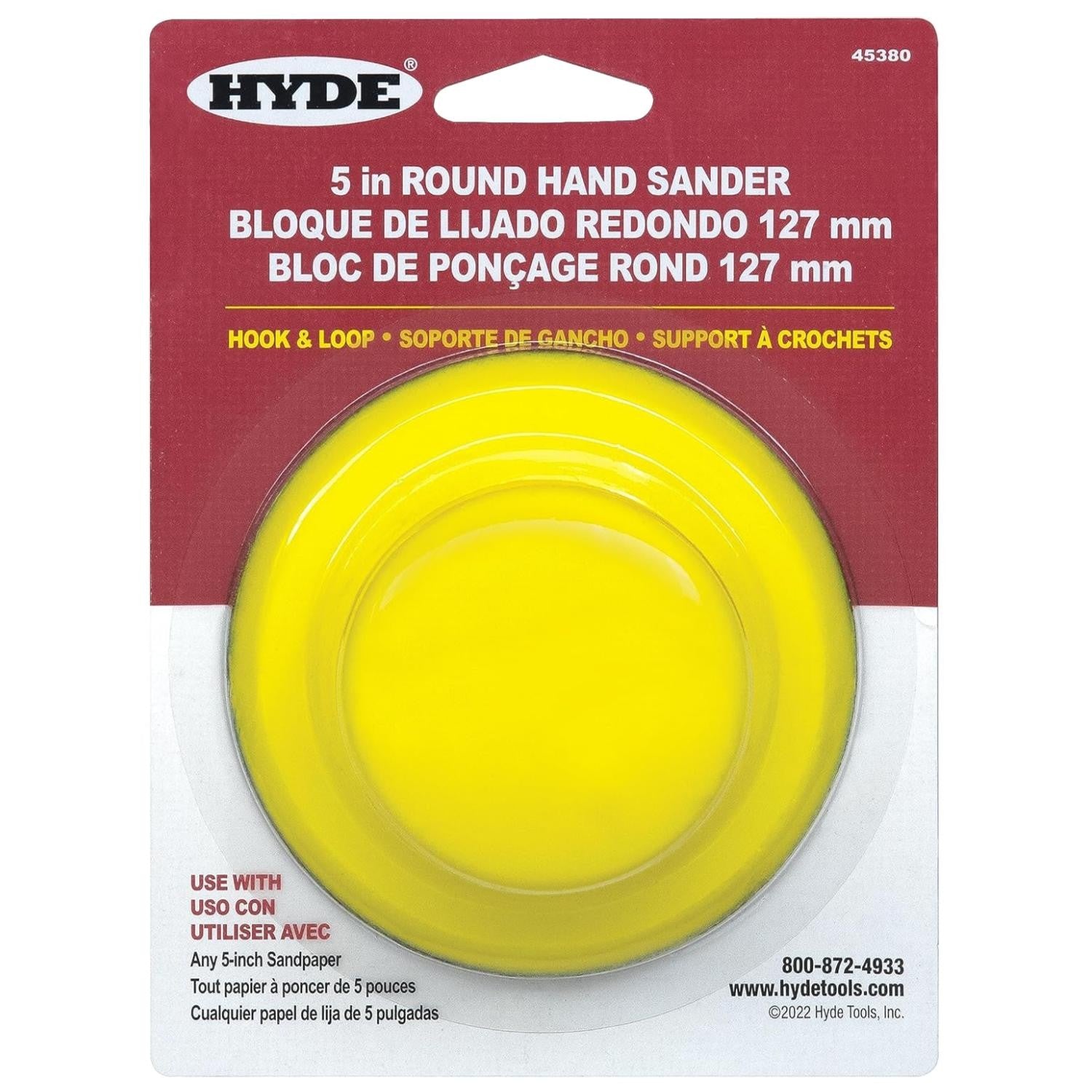 Hyde 5" 125MM Round Hand Sander Hook & Loop 45380 Sanding Block