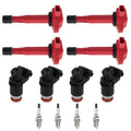 4* Fuel Injectors + 4* Ignition Coil + Spark Plug for Honda Civic 1.7L 01-05 Red