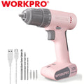 WORKPRO Pink 12V Cordless Drill Driver Set 3/8" Keyless Chuck 18