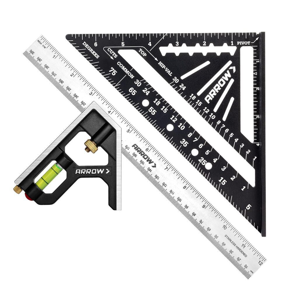 Arrow 7" Aluminum Alloy Carpenter Square & 12" Zinc Alloy Combination