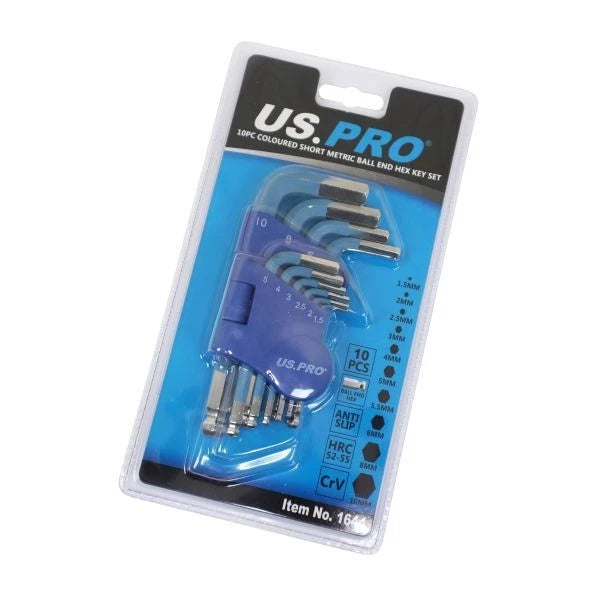 Us Pro Ball End Hex Key Set Short Allen Keys Metric 1.5-10mm Cr-v